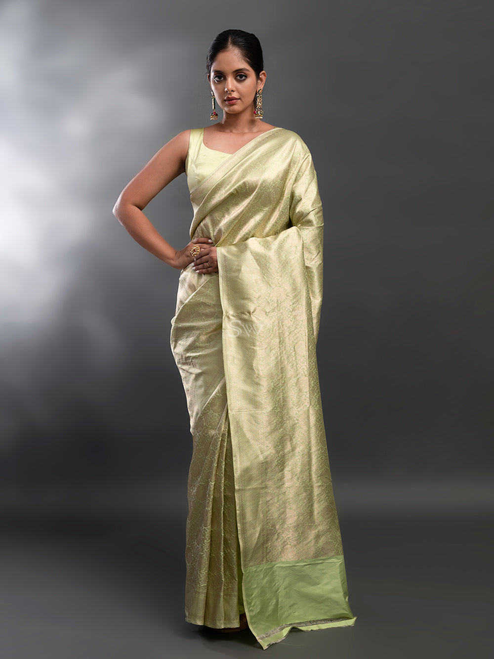 Pista Green Katan Silk Brocade Handloom Banarasi Saree - Sacred Weaves