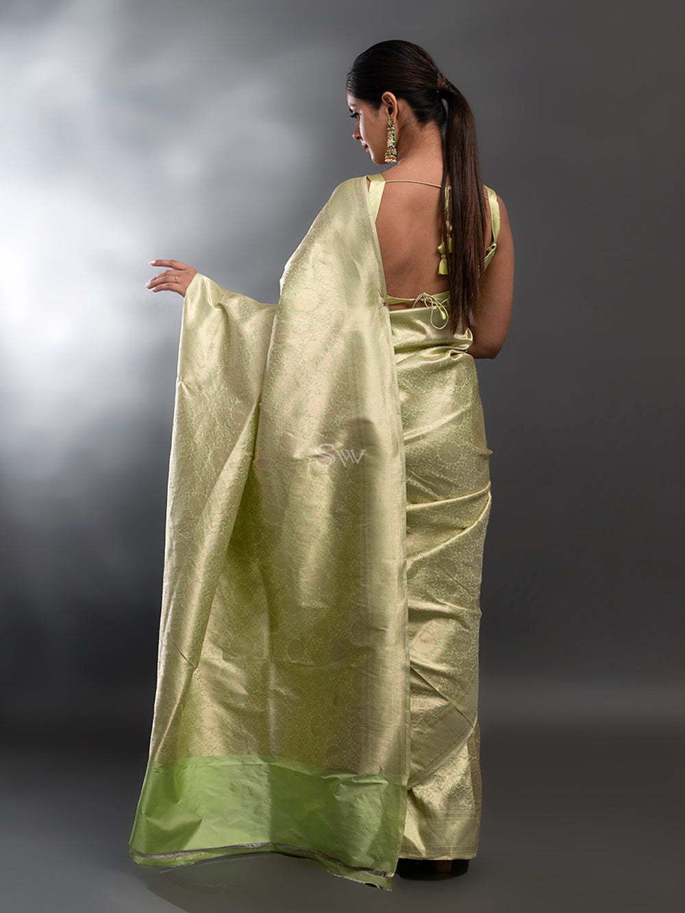 Pista Green Katan Silk Brocade Handloom Banarasi Saree - Sacred Weaves