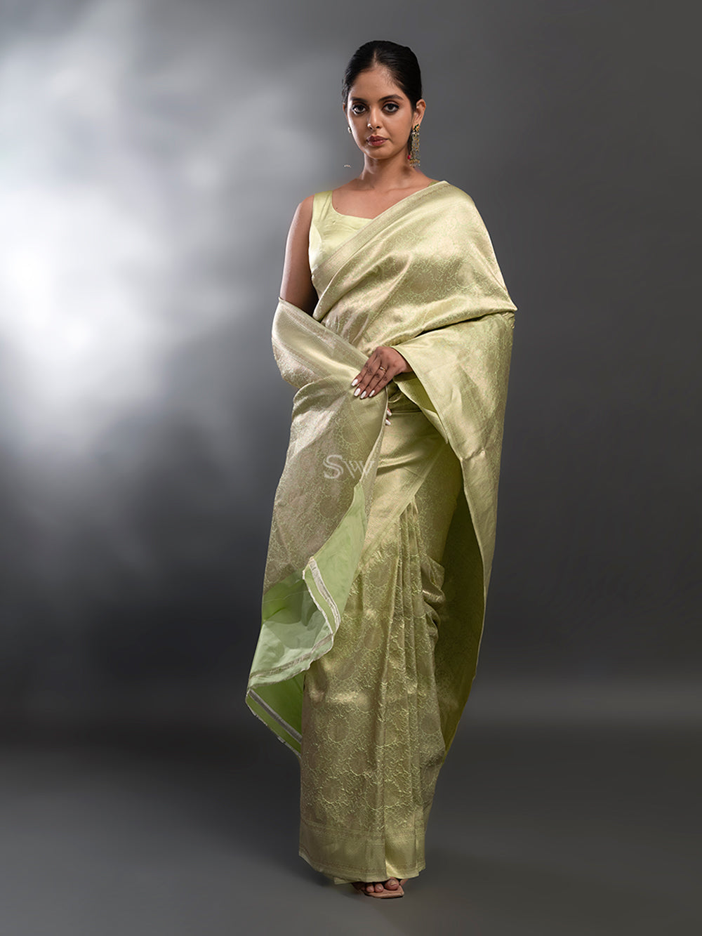Pista Green Katan Silk Brocade Handloom Banarasi Saree - Sacred Weaves