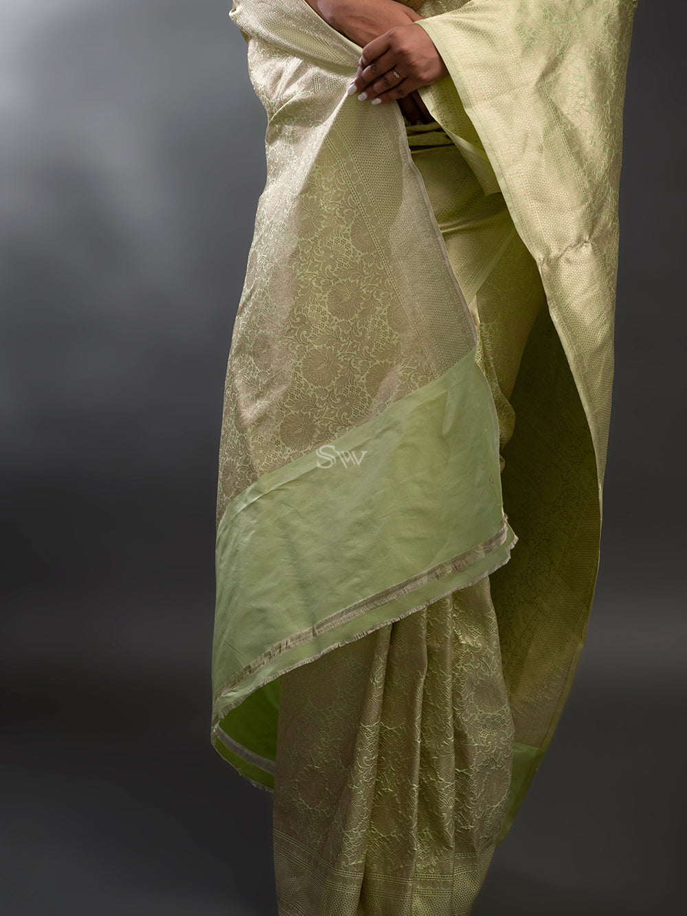 Pista Green Katan Silk Brocade Handloom Banarasi Saree - Sacred Weaves