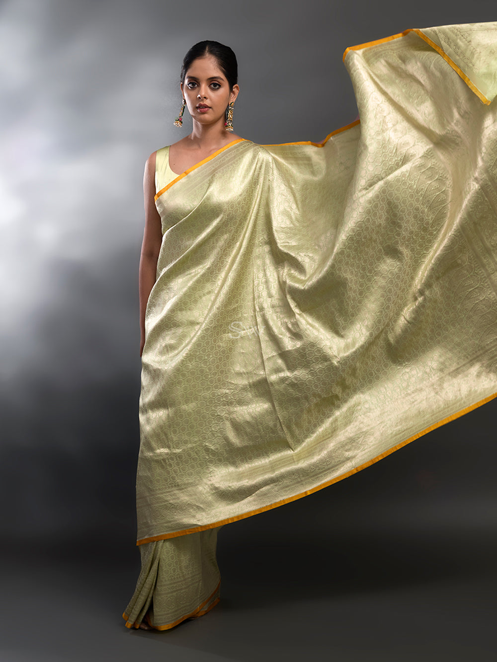 Pista Green Katan Silk Brocade Handloom Banarasi Saree - Sacred Weaves