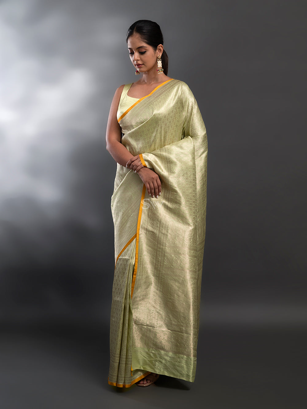 Pista Green Katan Silk Brocade Handloom Banarasi Saree - Sacred Weaves