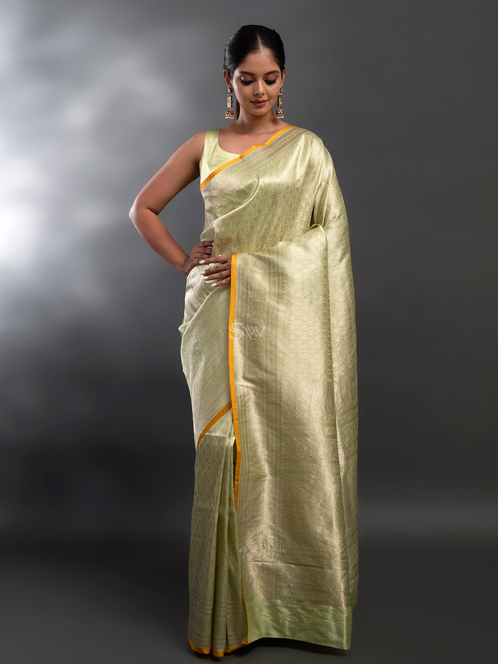 Pista Green Katan Silk Brocade Handloom Banarasi Saree - Sacred Weaves