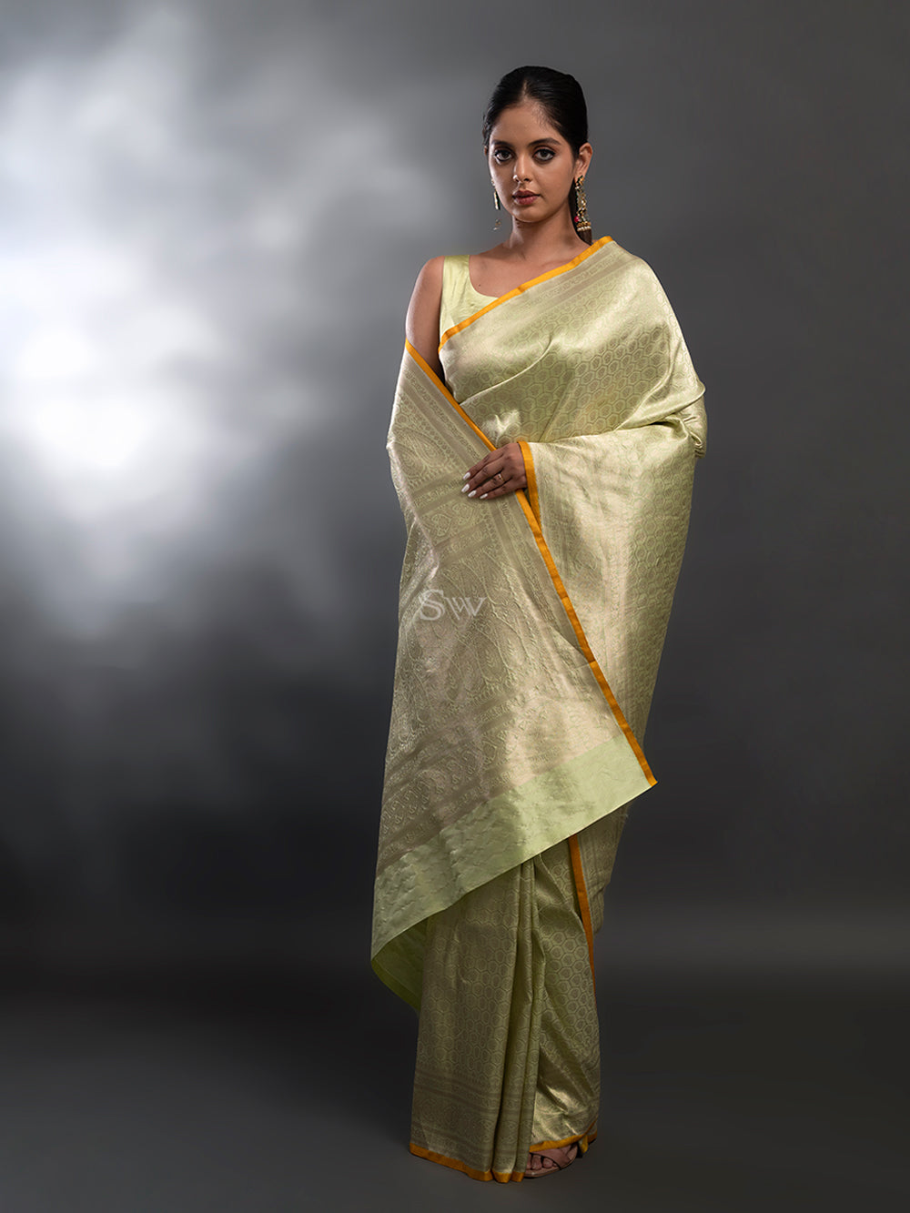 Pista Green Katan Silk Brocade Handloom Banarasi Saree - Sacred Weaves