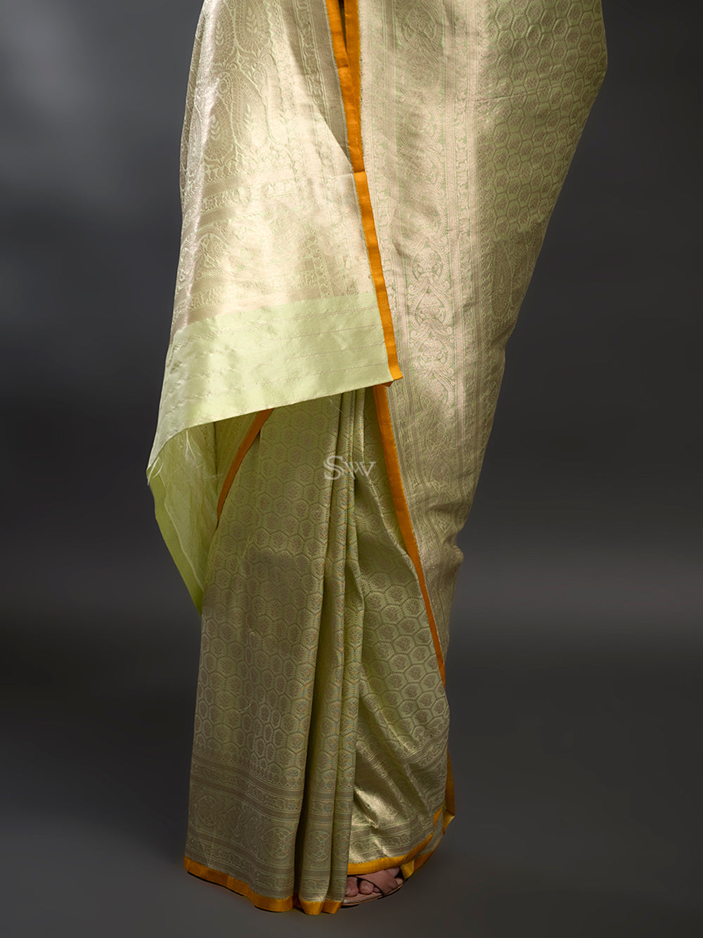 Pista Green Katan Silk Brocade Handloom Banarasi Saree - Sacred Weaves