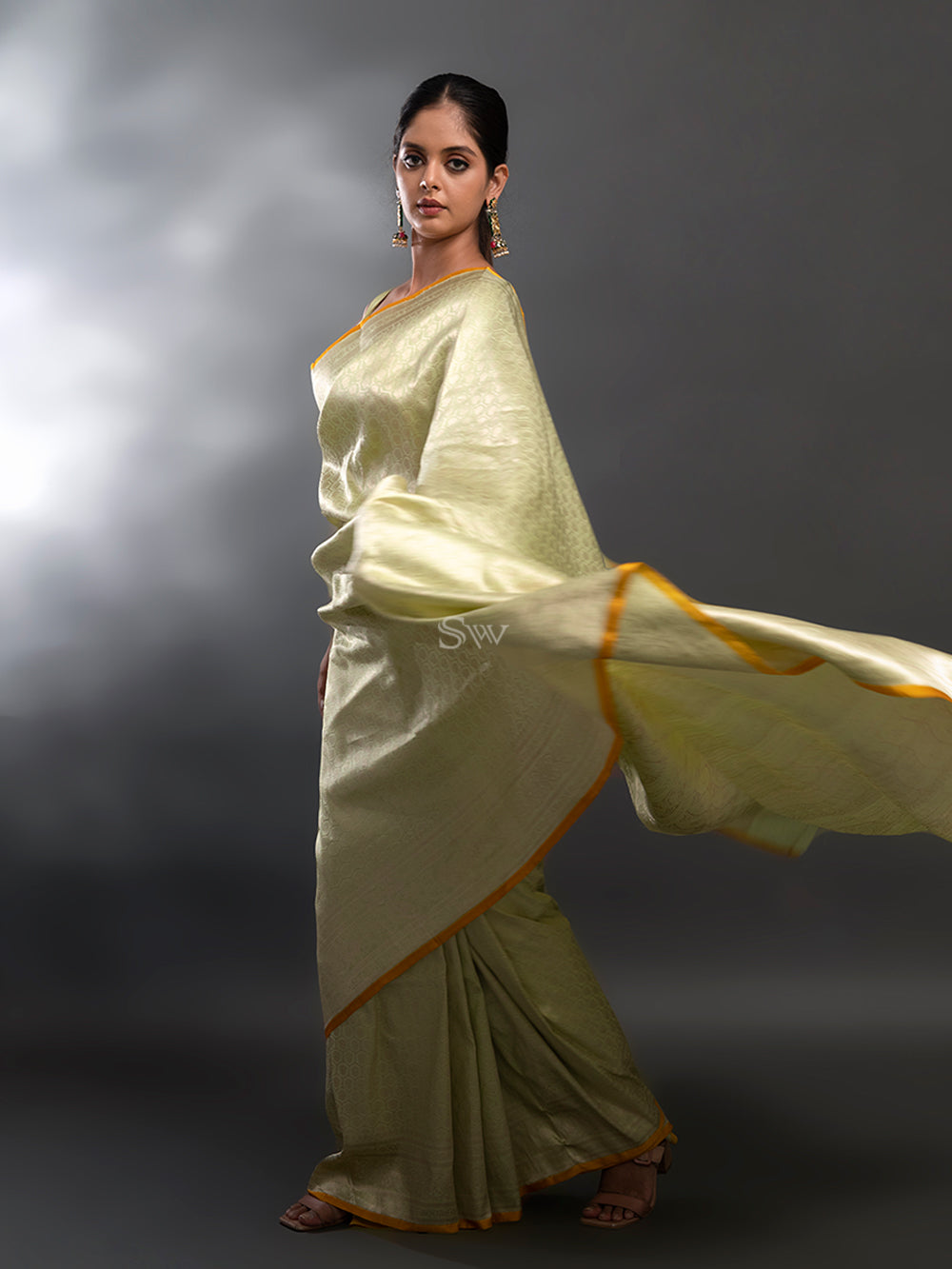 Pista Green Katan Silk Brocade Handloom Banarasi Saree - Sacred Weaves