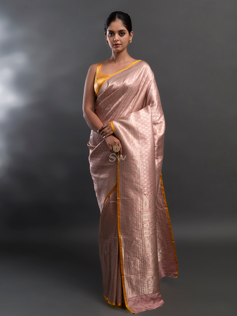 Pastel Pink Katan Silk Brocade Handloom Banarasi Saree - Sacred Weaves