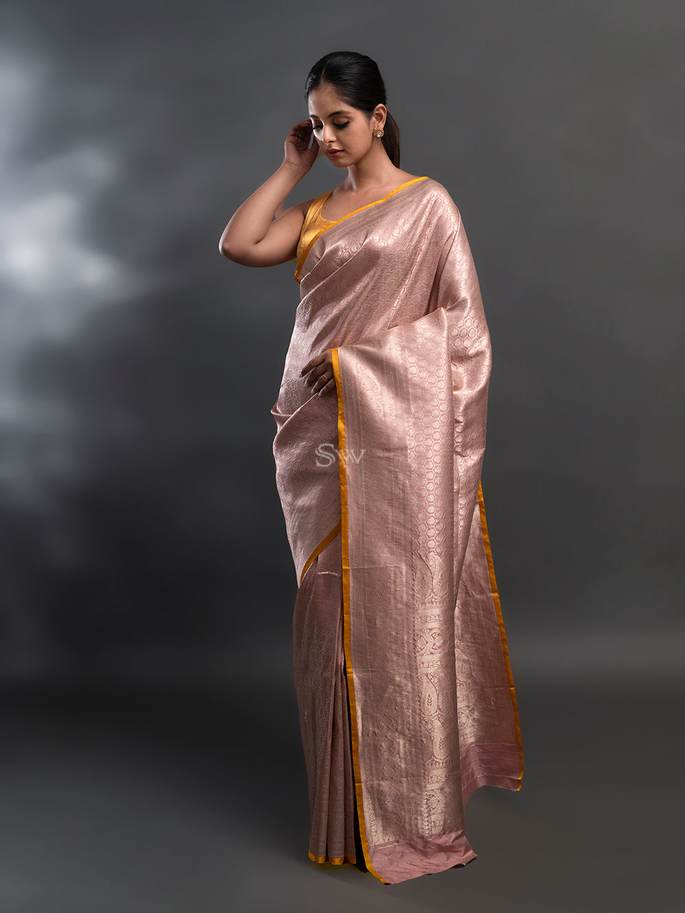 Pastel Pink Katan Silk Brocade Handloom Banarasi Saree - Sacred Weaves