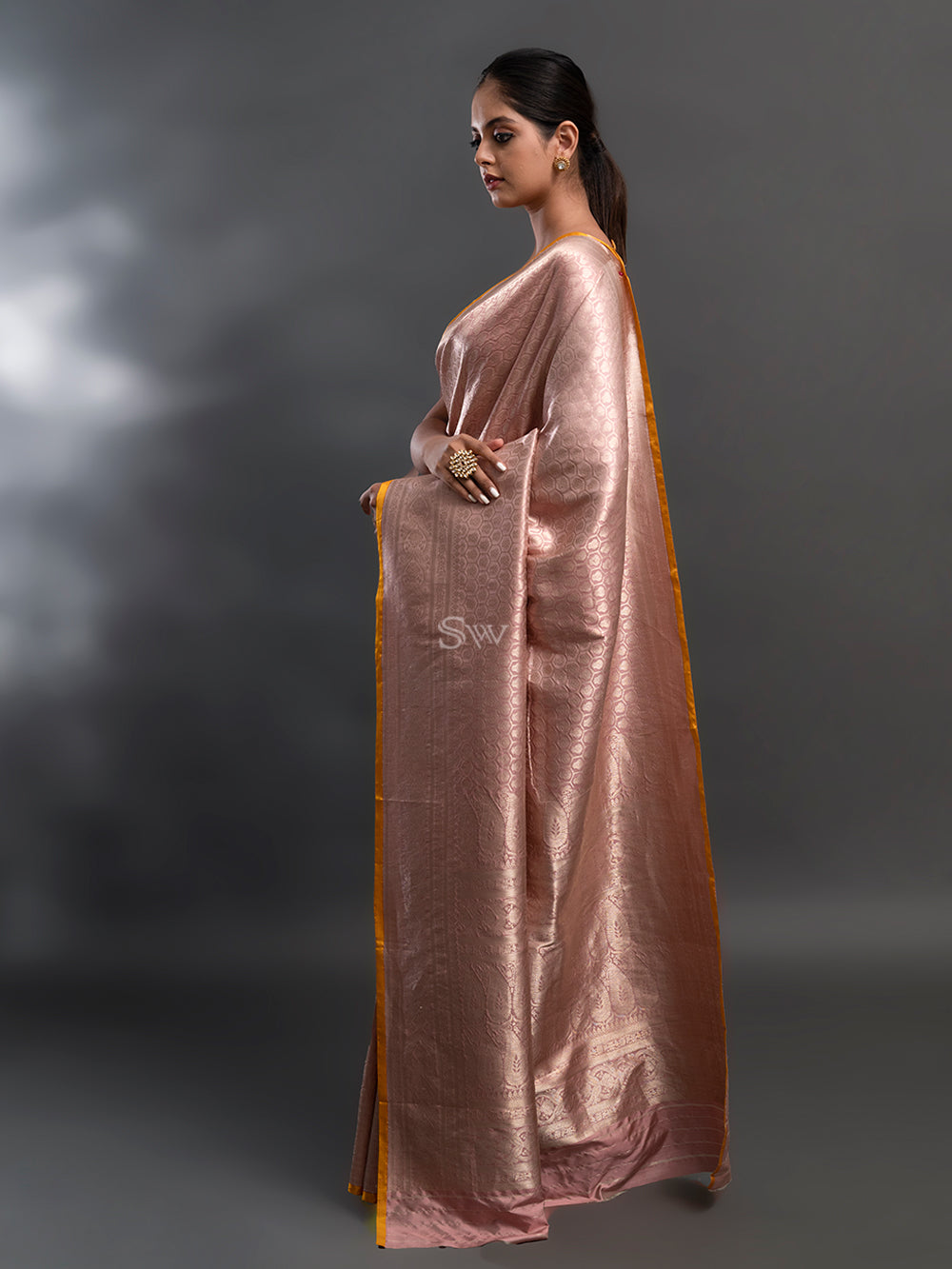 Pastel Pink Katan Silk Brocade Handloom Banarasi Saree - Sacred Weaves