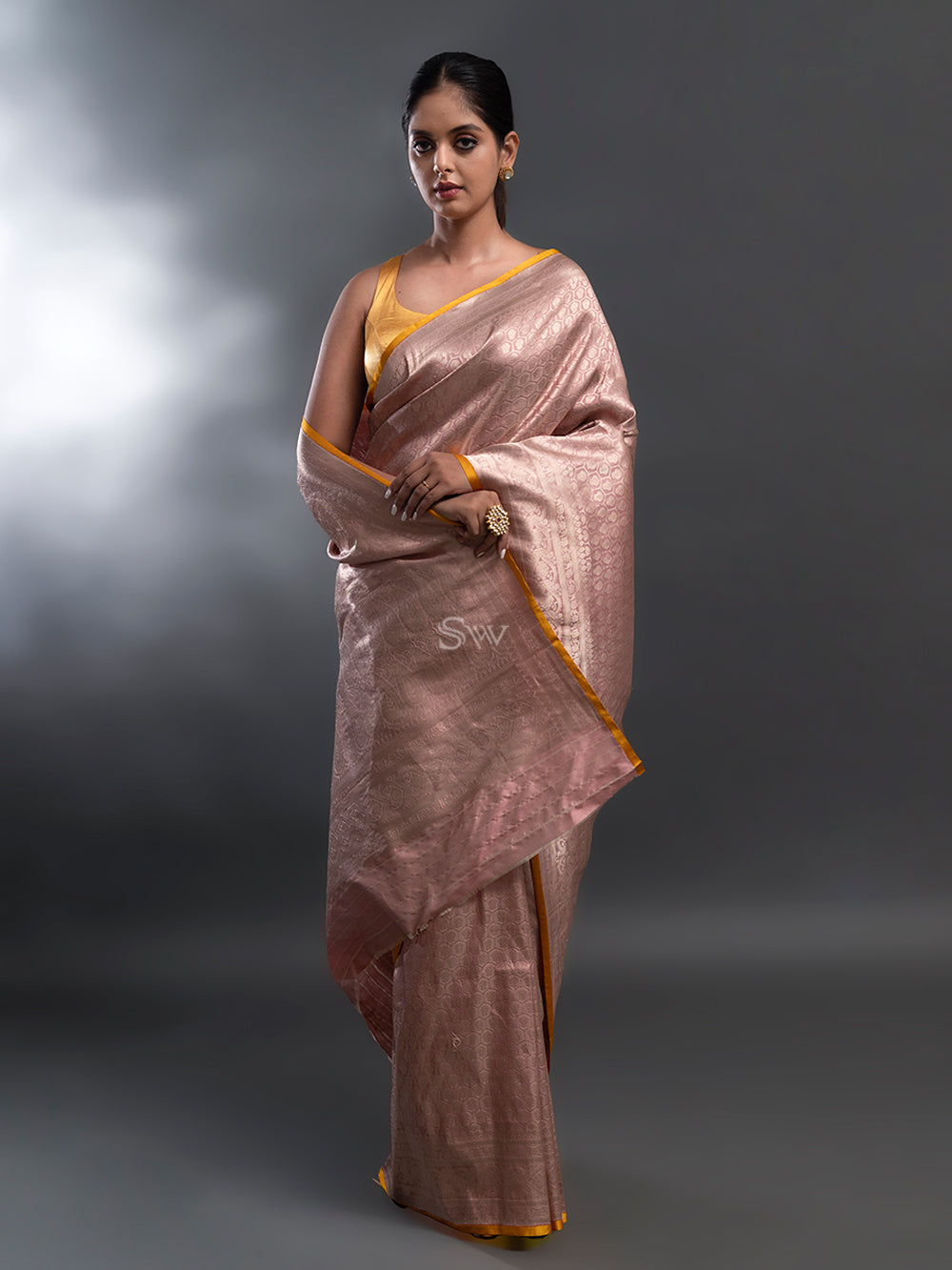 Pastel Pink Katan Silk Brocade Handloom Banarasi Saree - Sacred Weaves