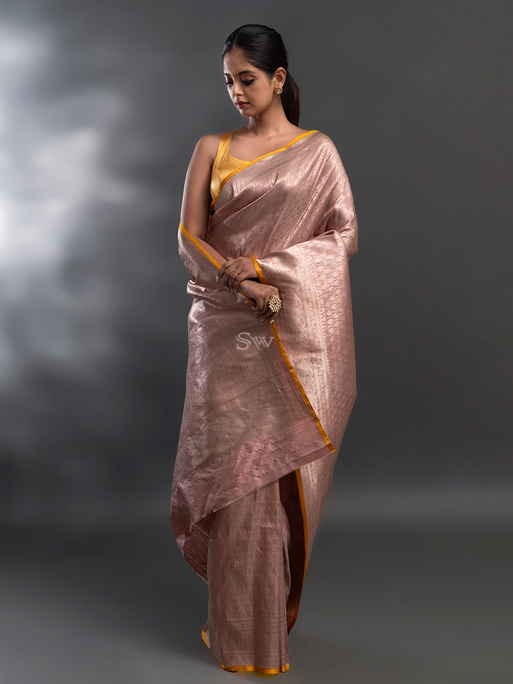 Pastel Pink Katan Silk Brocade Handloom Banarasi Saree - Sacred Weaves