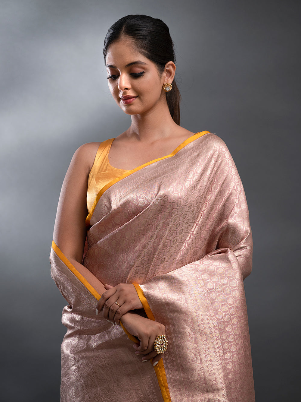 Pastel Pink Katan Silk Brocade Handloom Banarasi Saree - Sacred Weaves