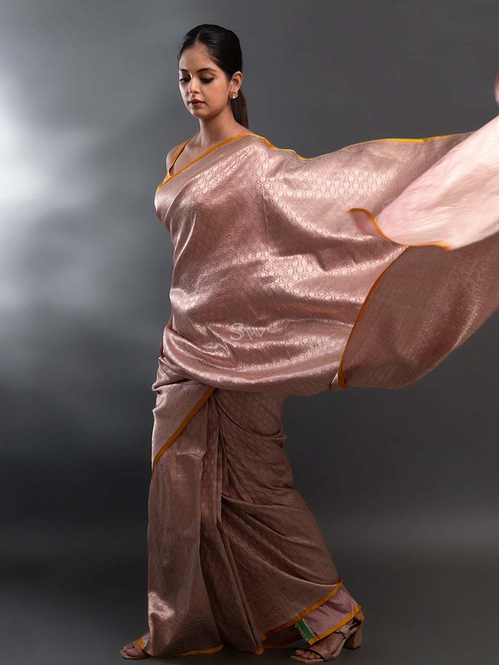Pastel Pink Katan Silk Brocade Handloom Banarasi Saree - Sacred Weaves