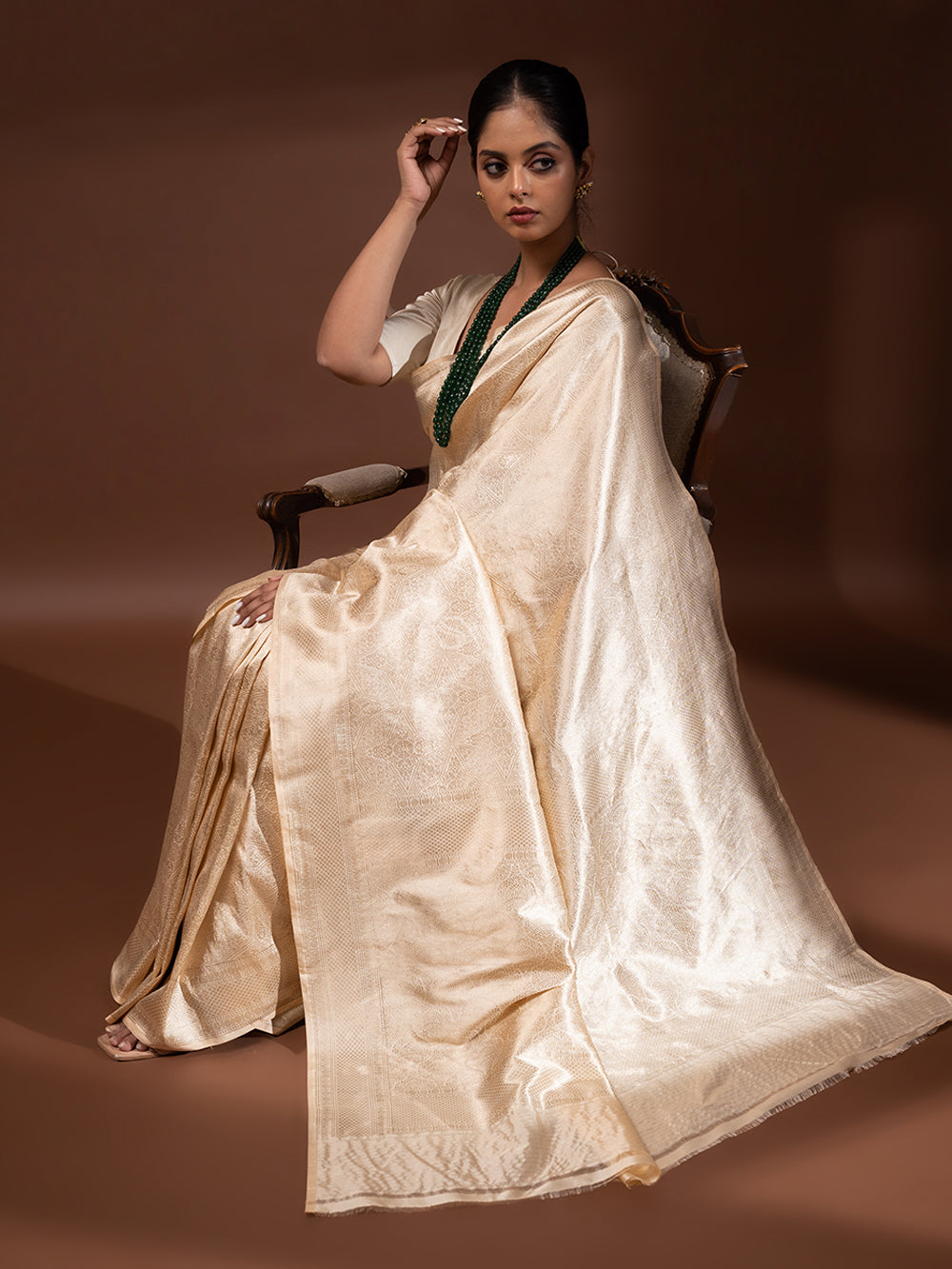 Pastel Peach Katan Silk Brocade Handloom Banarasi Saree - Sacred Weaves
