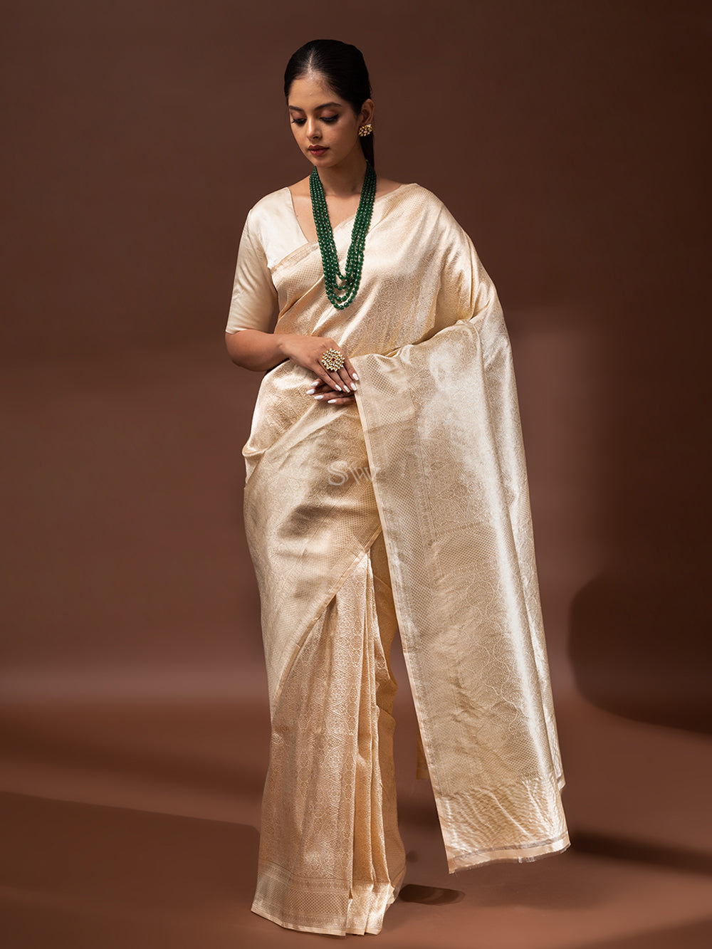 Pastel Peach Katan Silk Brocade Handloom Banarasi Saree - Sacred Weaves