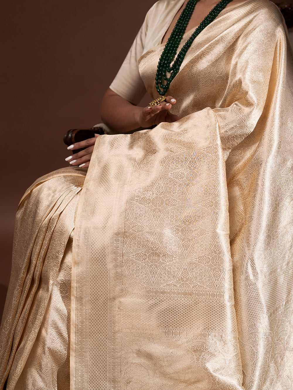 Pastel Peach Katan Silk Brocade Handloom Banarasi Saree - Sacred Weaves
