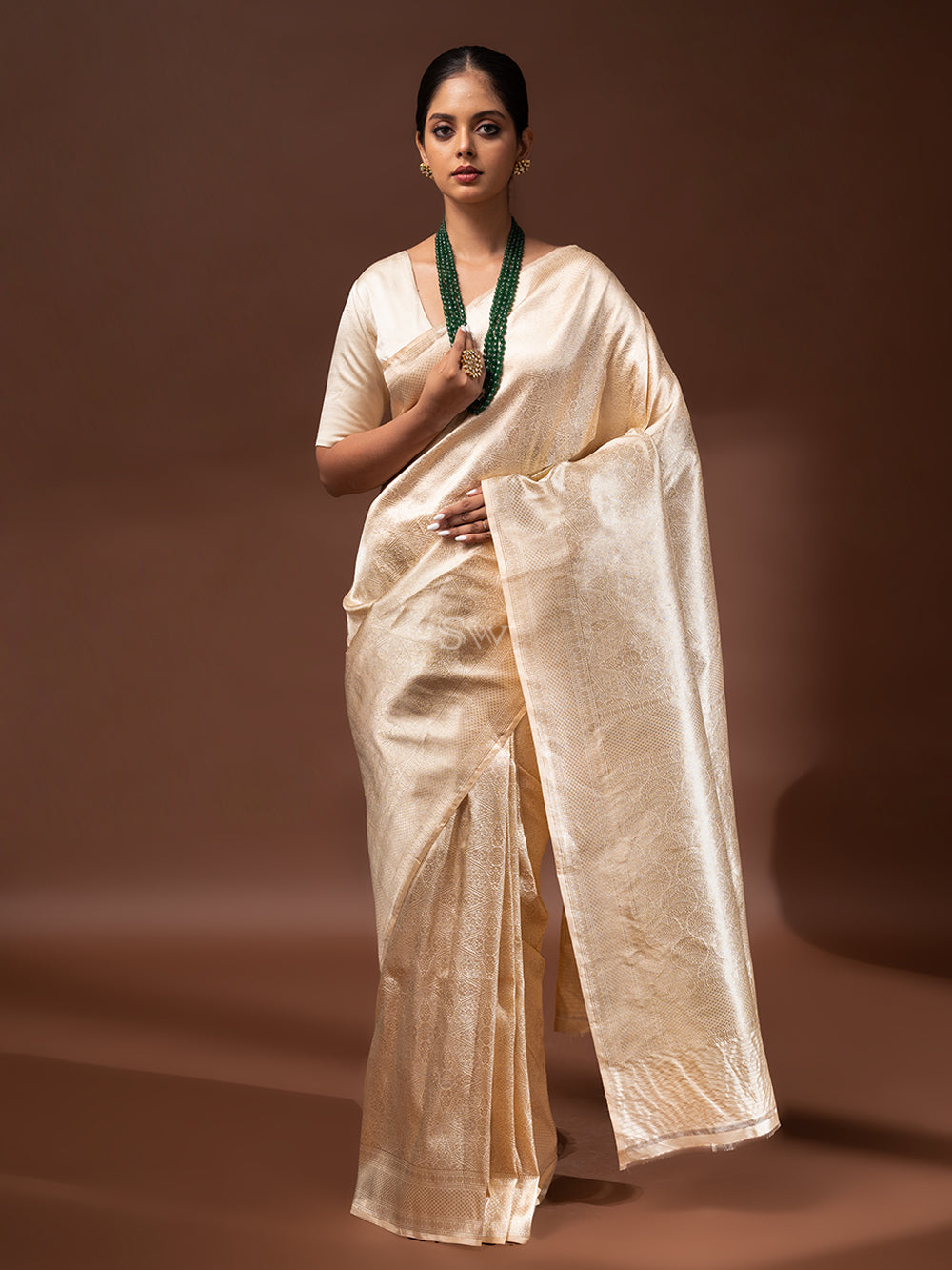 Pastel Peach Katan Silk Brocade Handloom Banarasi Saree - Sacred Weaves
