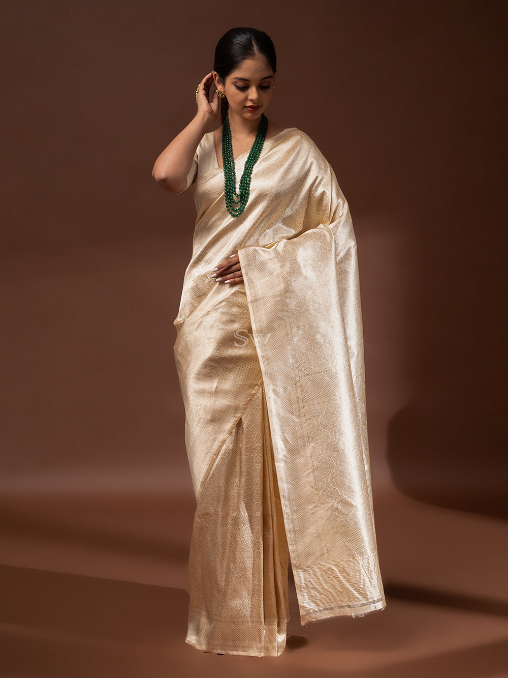 Pastel Peach Katan Silk Brocade Handloom Banarasi Saree - Sacred Weaves