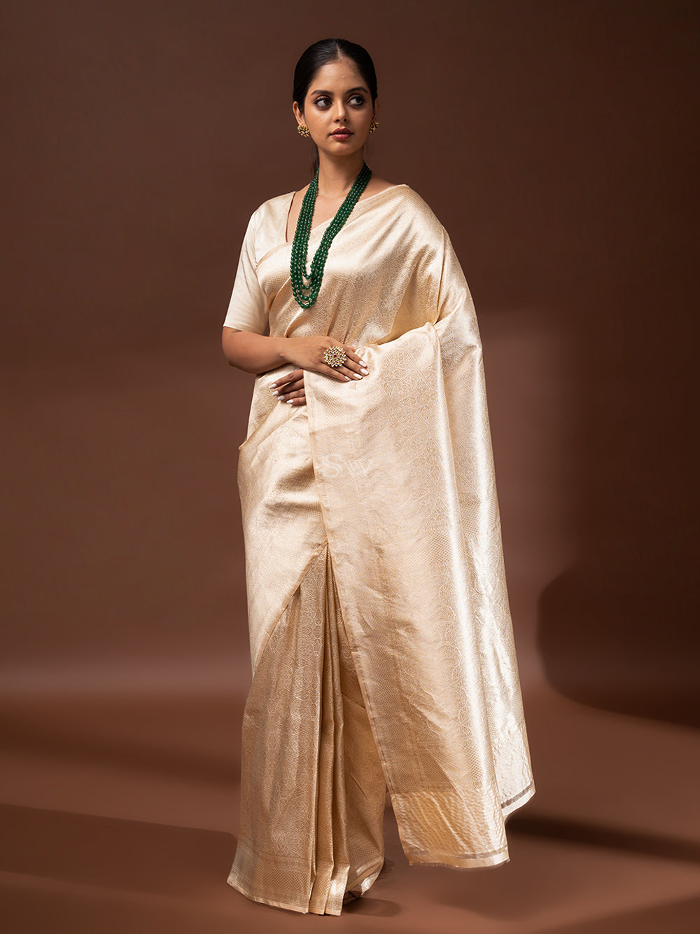 Pastel Peach Katan Silk Brocade Handloom Banarasi Saree - Sacred Weaves