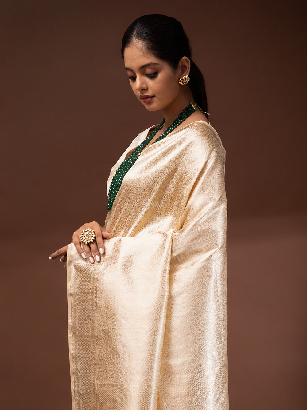 Pastel Peach Katan Silk Brocade Handloom Banarasi Saree - Sacred Weaves