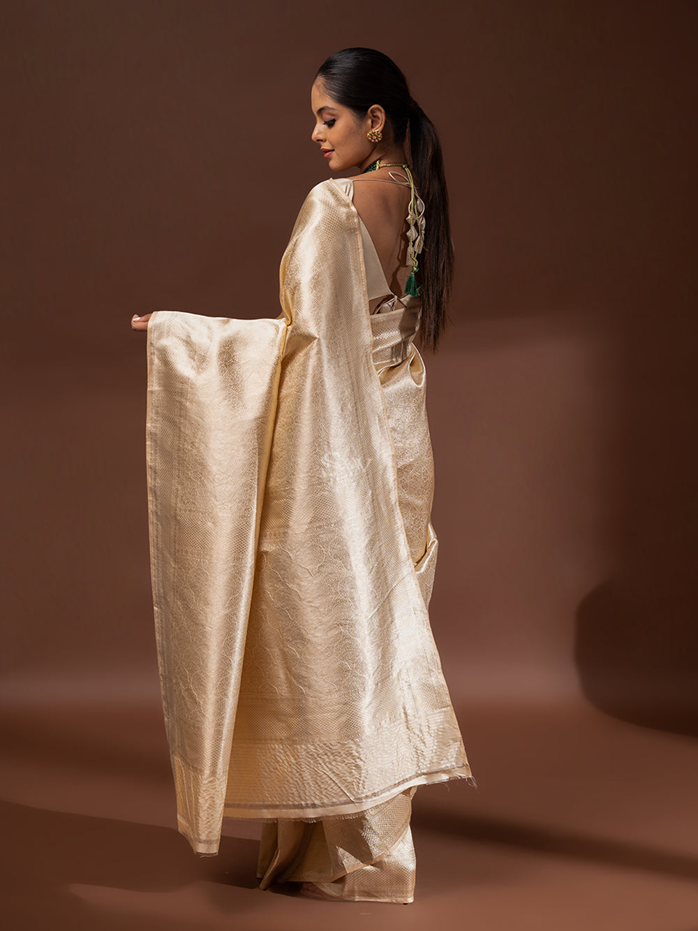 Pastel Peach Katan Silk Brocade Handloom Banarasi Saree - Sacred Weaves