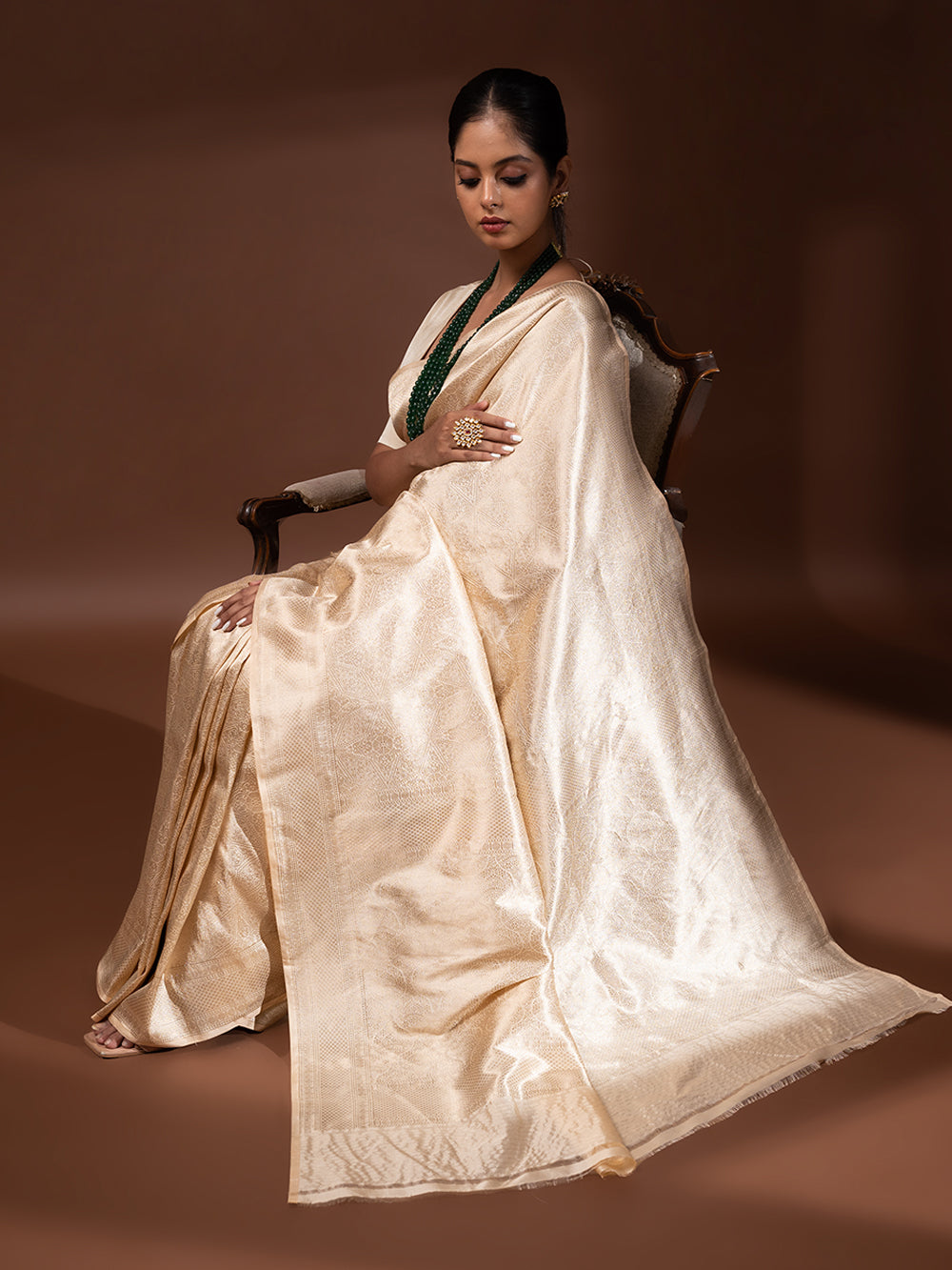 Pastel Peach Katan Silk Brocade Handloom Banarasi Saree - Sacred Weaves