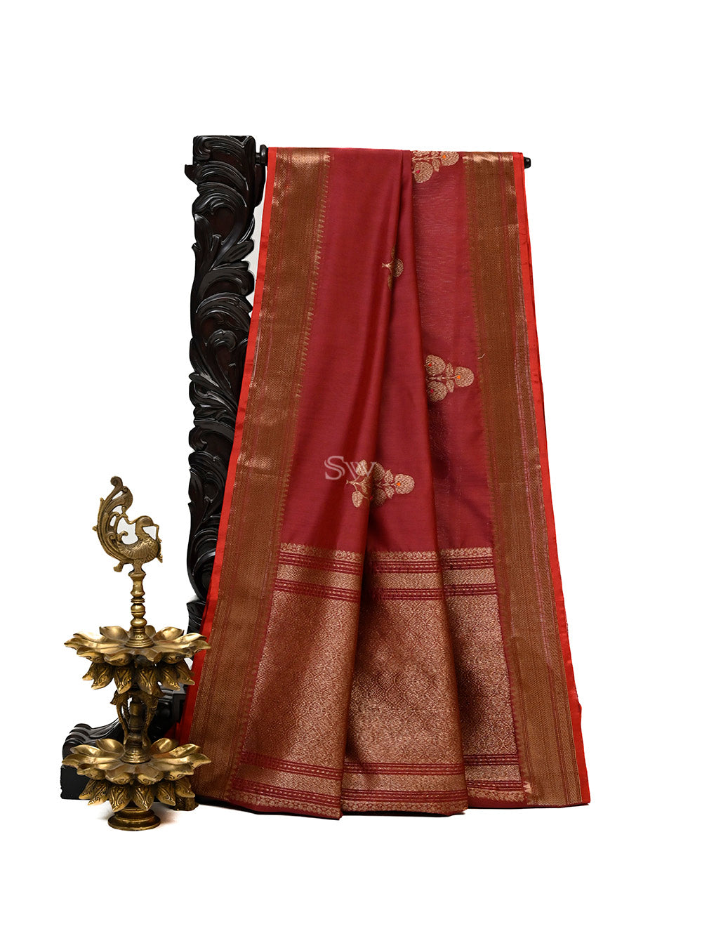 Maroon Boota Chanderi Silk Handloom Banarasi Saree - Sacred Weaves