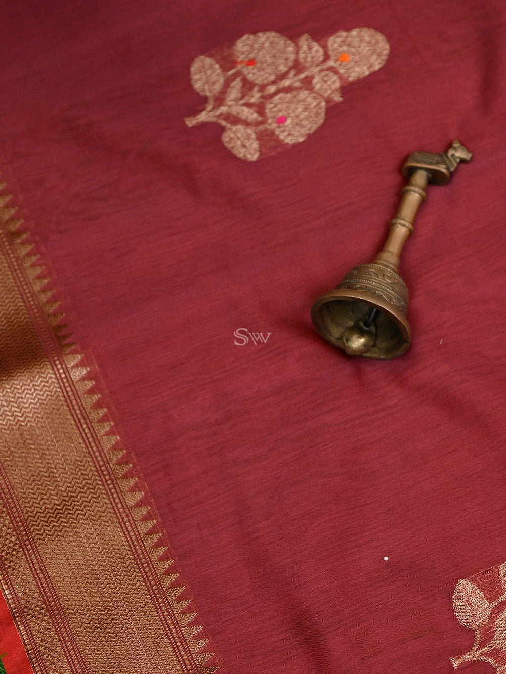 Maroon Boota Chanderi Silk Handloom Banarasi Saree - Sacred Weaves