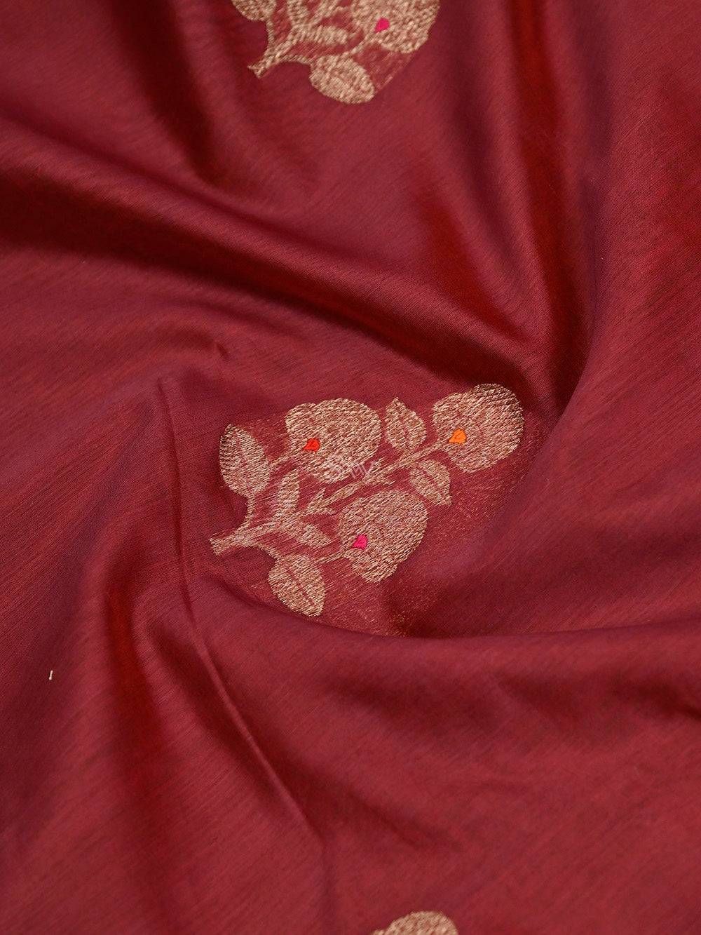 Maroon Boota Chanderi Silk Handloom Banarasi Saree - Sacred Weaves