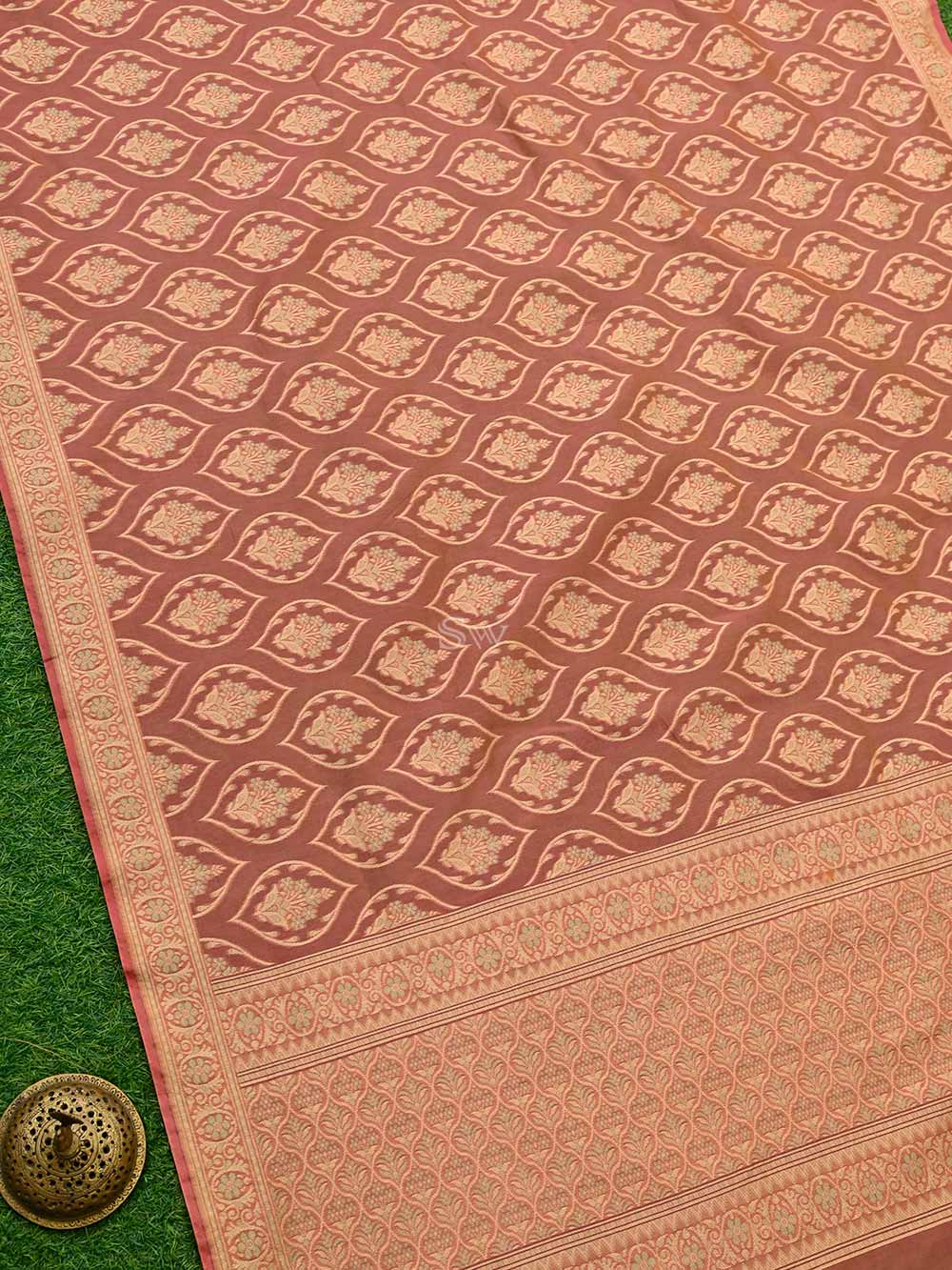 Pink Orange Boota Cotton Silk Handloom Banarasi Saree - Sacred Weaves