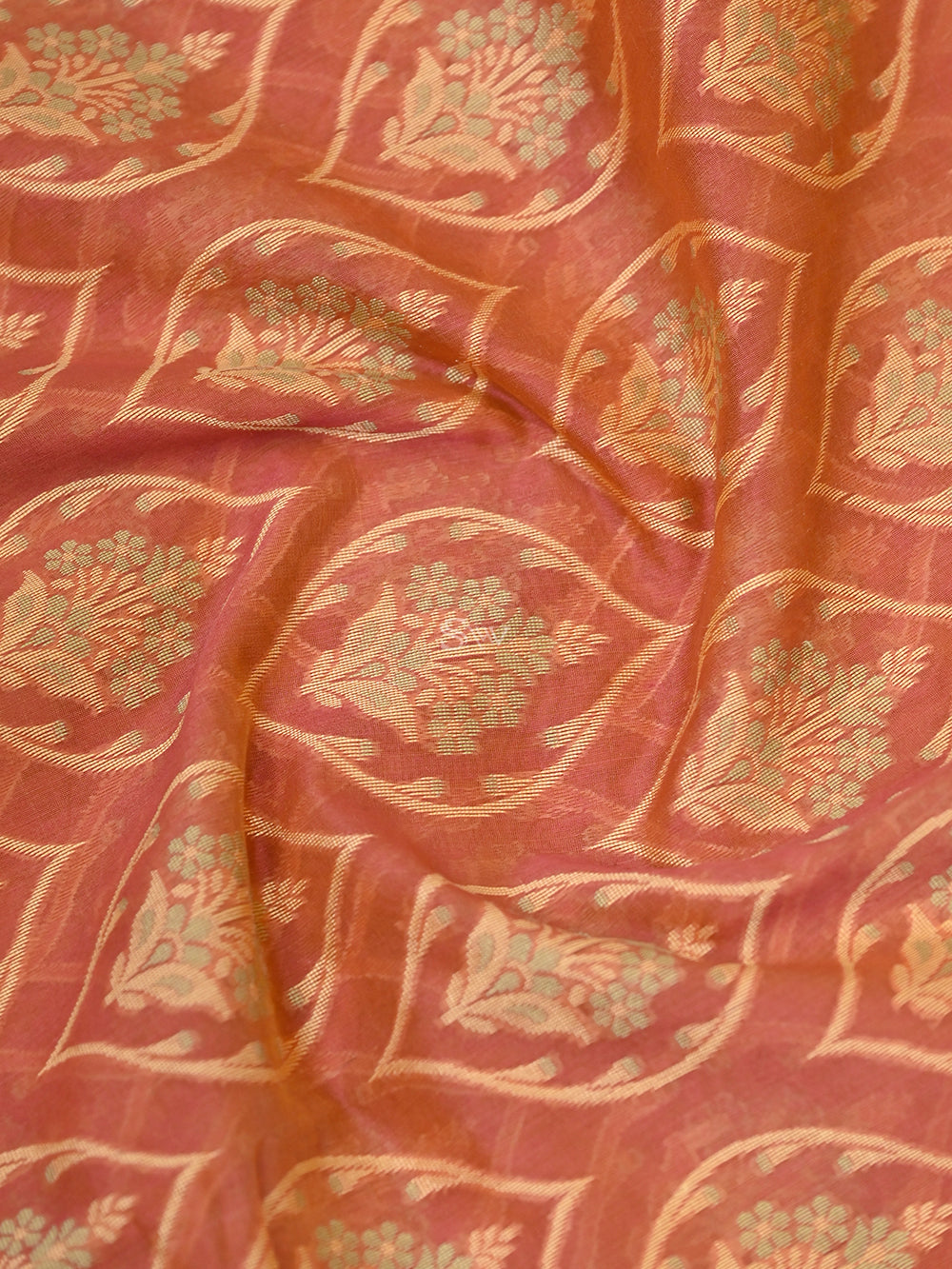 Pink Orange Boota Cotton Silk Handloom Banarasi Saree - Sacred Weaves