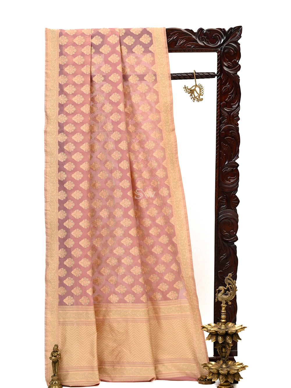 Pastel Pink Boota Cotton Silk Handloom Banarasi Saree - Sacred Weaves