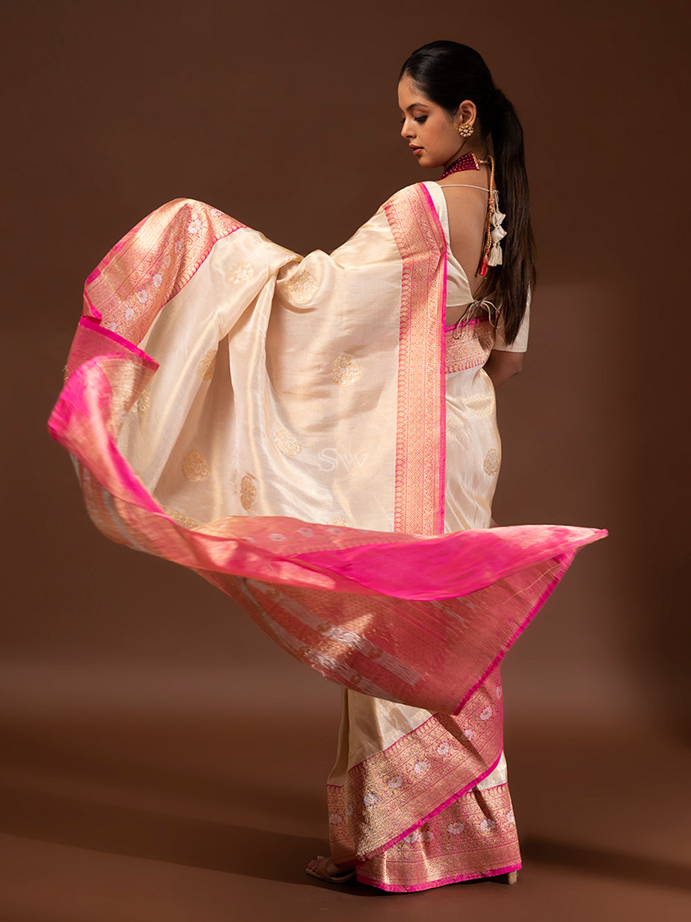 Cream Gold Katan Silk Tissue Handloom Banarasi Saree - Sacred Weaves