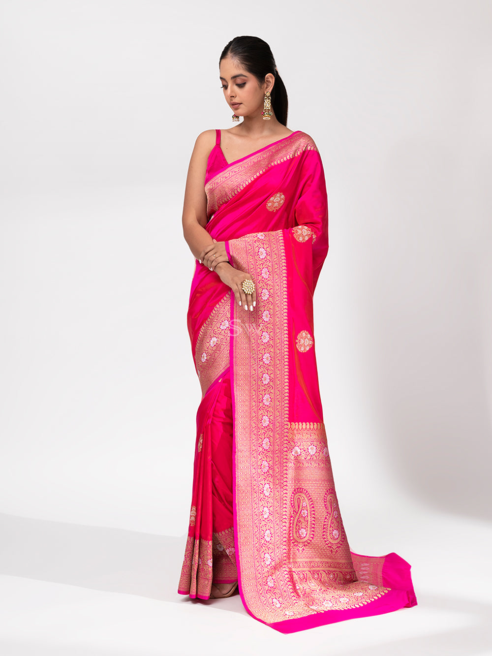 Pink Orange Katan Silk Handloom Banarasi Saree - Sacred Weaves