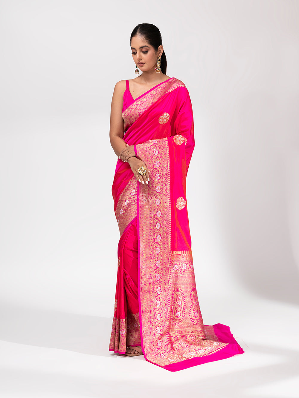 Pink Orange Katan Silk Handloom Banarasi Saree - Sacred Weaves