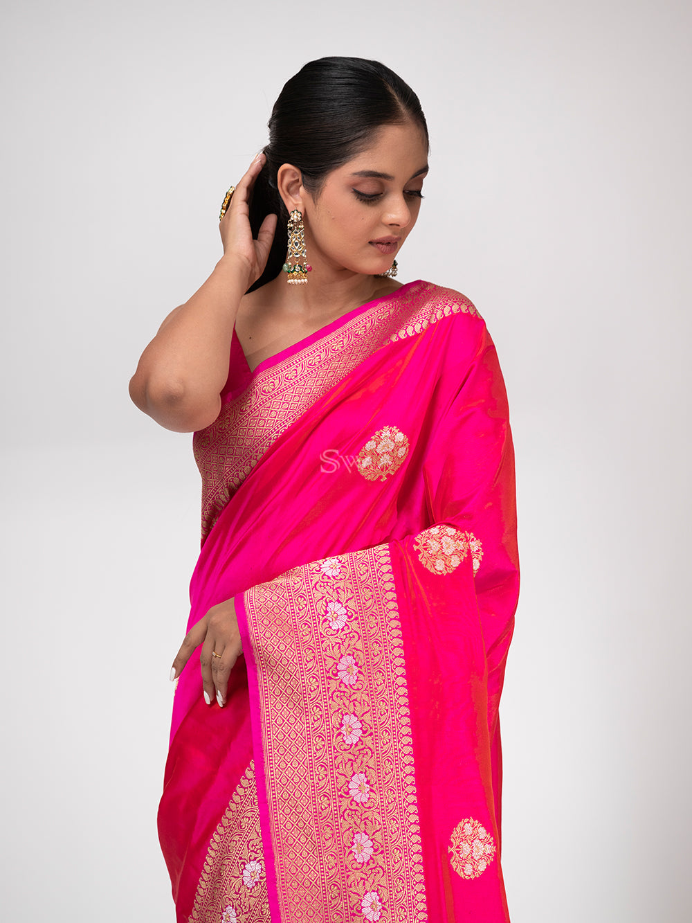 Pink Orange Katan Silk Handloom Banarasi Saree - Sacred Weaves