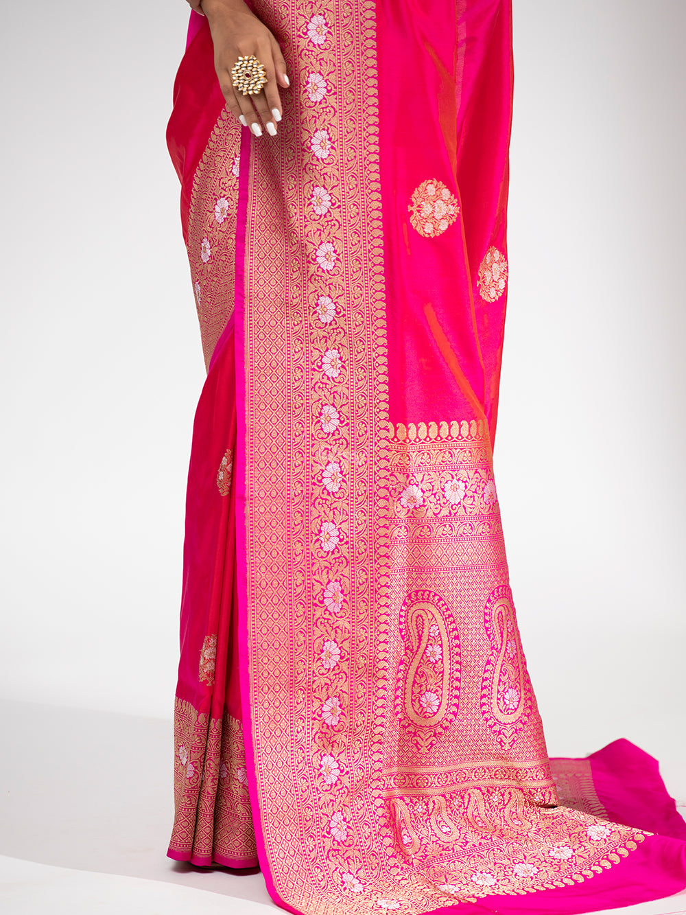 Pink Orange Katan Silk Handloom Banarasi Saree - Sacred Weaves