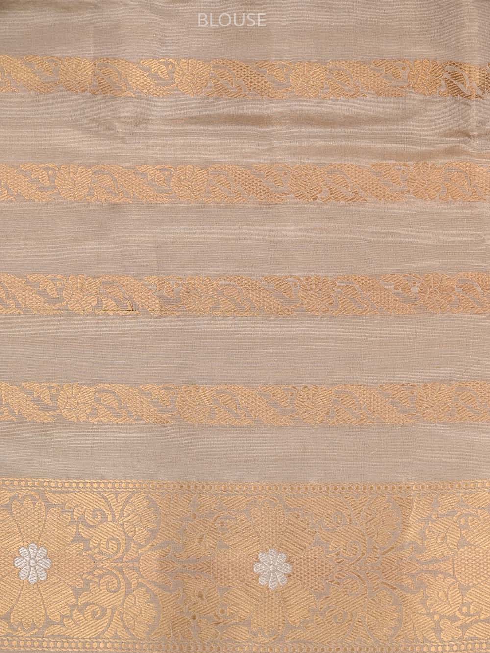 Cream Gold Konia Katan Silk Tissue Handloom Banarasi Saree - Sacred Weaves