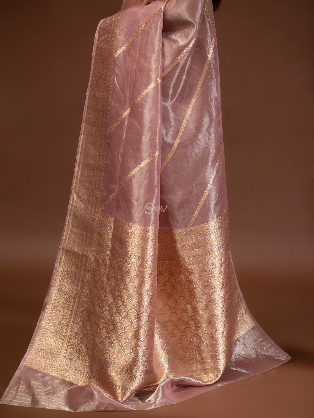 Onion Pink Gold Tissue Handloom Banarasi Saree - Sacred Weaves