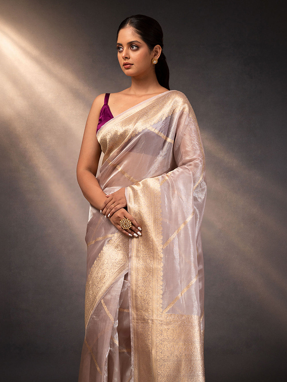 Grey Tissue Handloom Banarasi Saree - Sacred Weaves