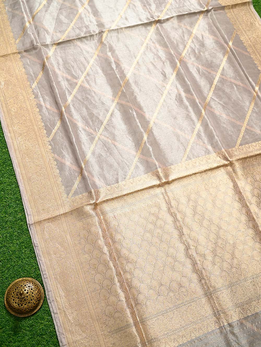 Grey Tissue Handloom Banarasi Saree - Sacred Weaves