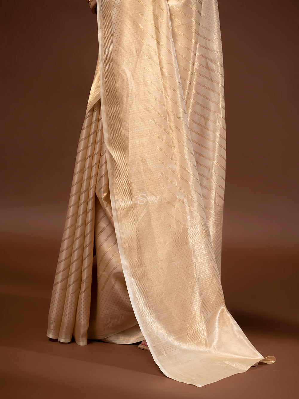 Beige Gold Tissue Handloom Banarasi Saree - Sacred Weaves