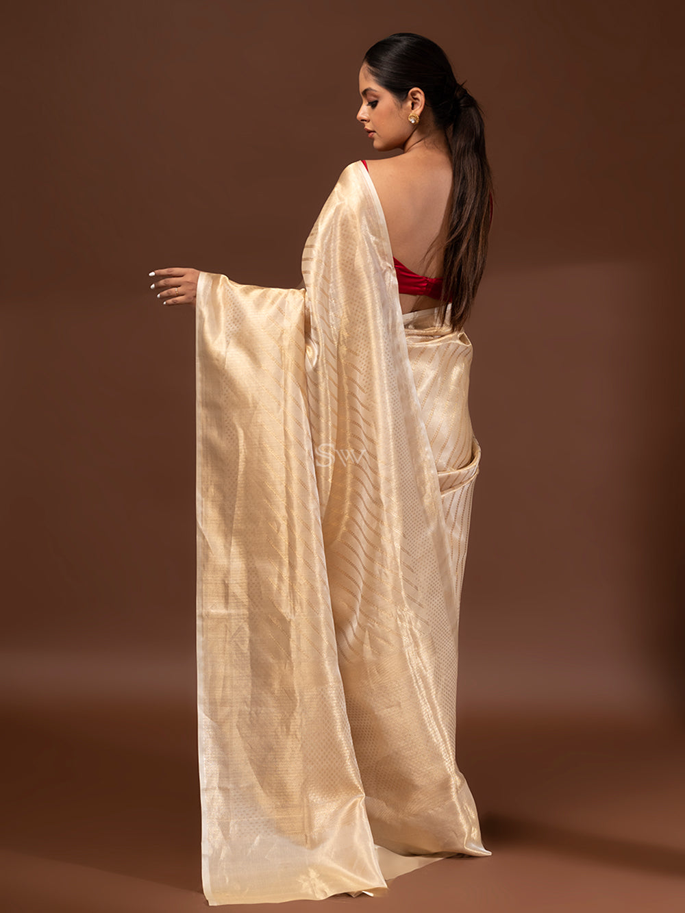 Beige Gold Tissue Handloom Banarasi Saree - Sacred Weaves