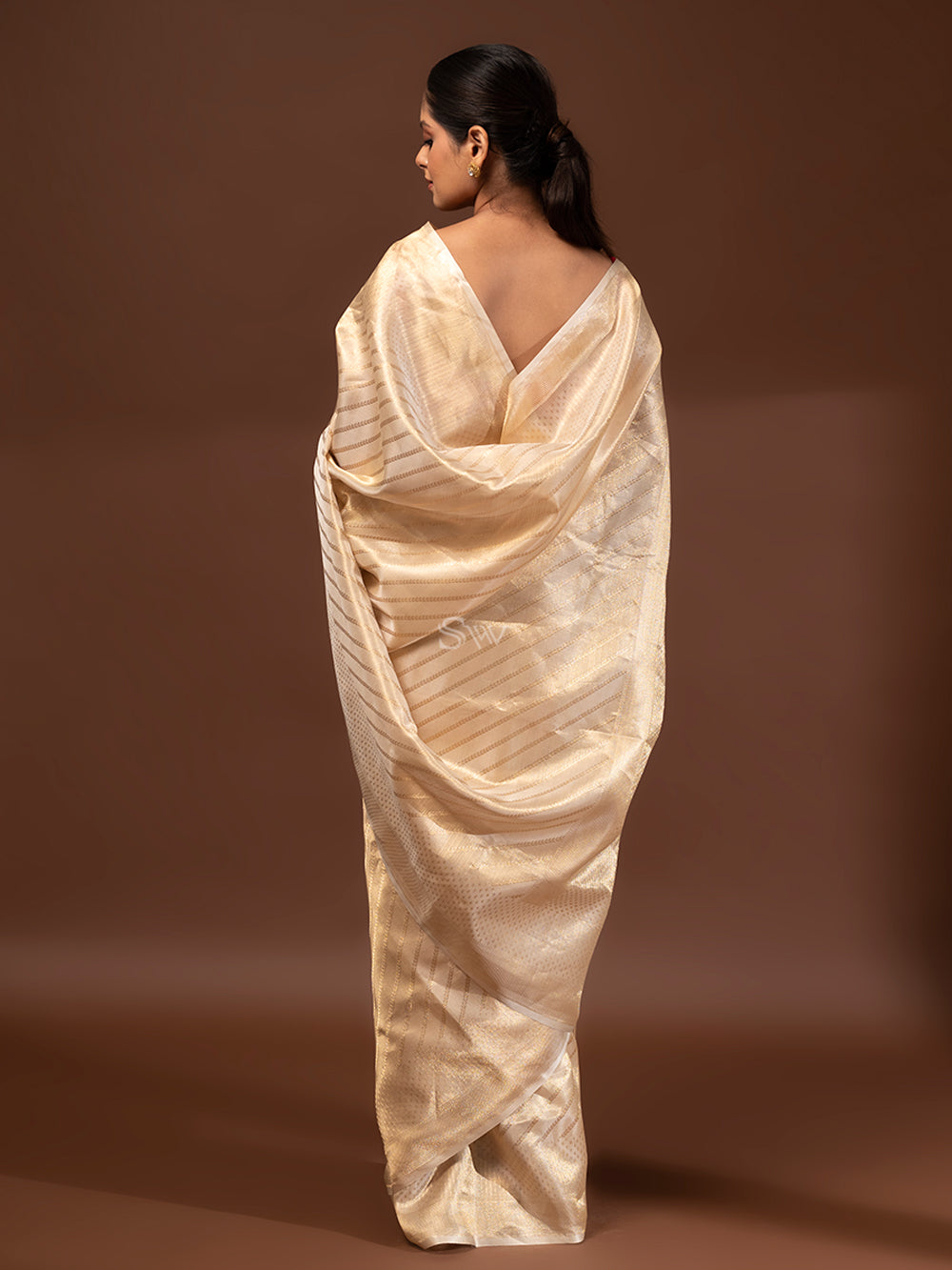 Beige Gold Tissue Handloom Banarasi Saree - Sacred Weaves