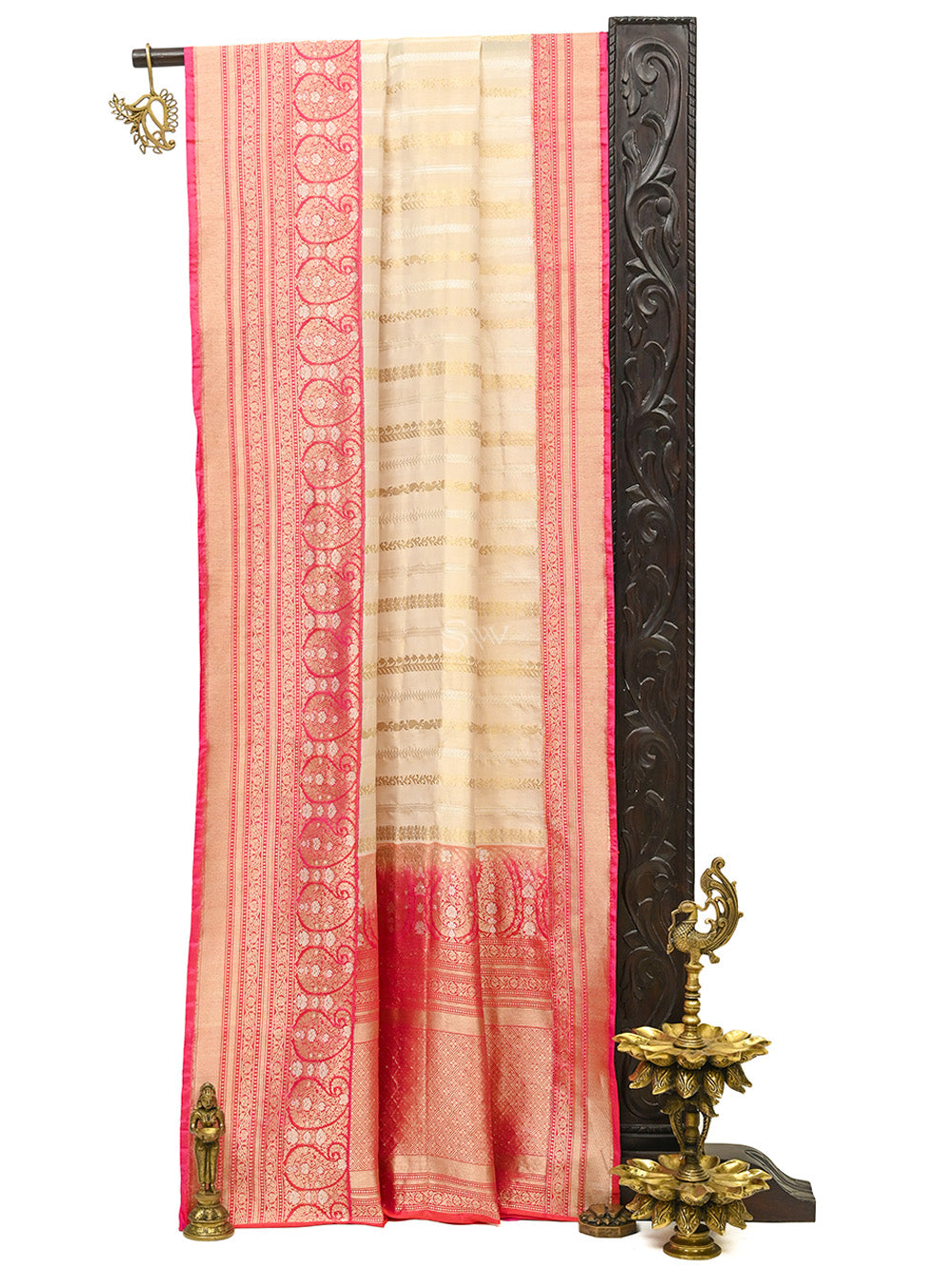 Cream Gold Katan Silk Tissue Handloom Banarasi Saree - Sacred Weaves