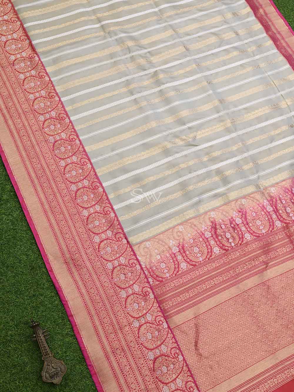 Cream Gold Katan Silk Tissue Handloom Banarasi Saree - Sacred Weaves