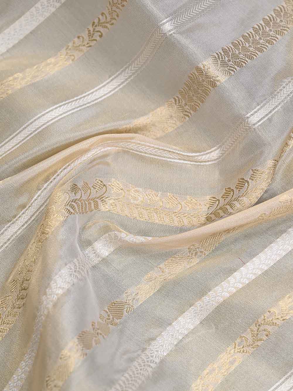 Cream Gold Katan Silk Tissue Handloom Banarasi Saree - Sacred Weaves