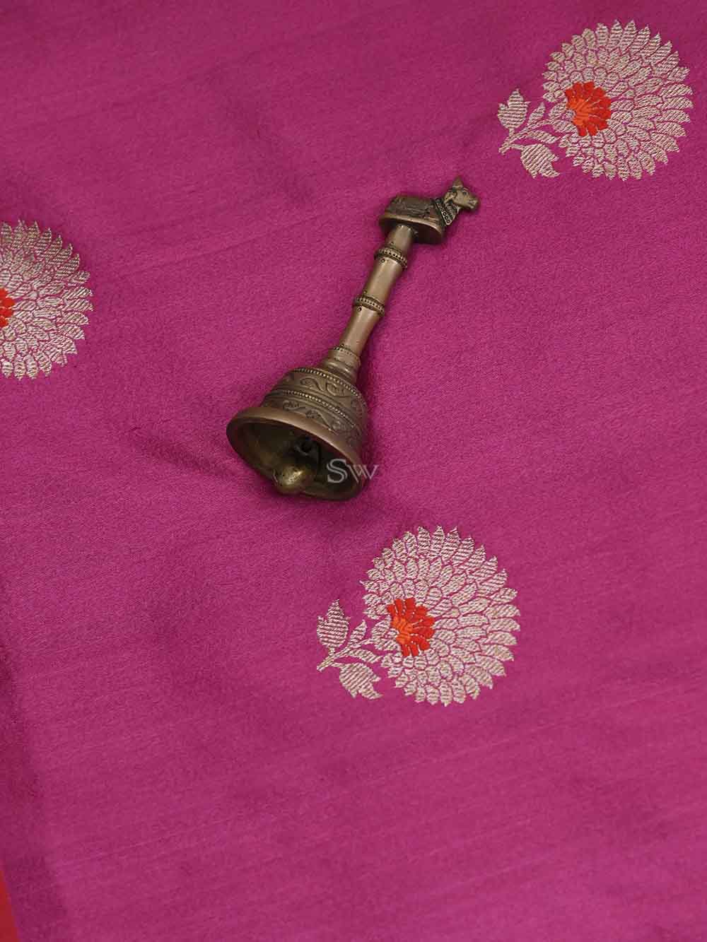 Bright Pink Meenakari Boota Tussar Silk Handloom Banarasi Saree - Sacred Weaves