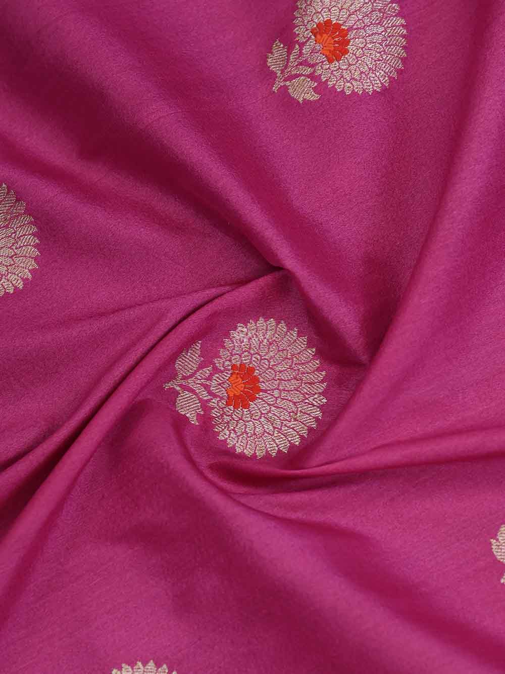 Bright Pink Meenakari Boota Tussar Silk Handloom Banarasi Saree - Sacred Weaves