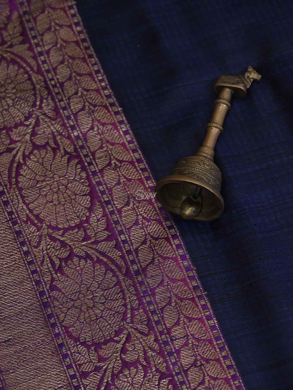 Navy Blue konia Dupion Silk Handloom Banarasi Saree - Sacred Weaves